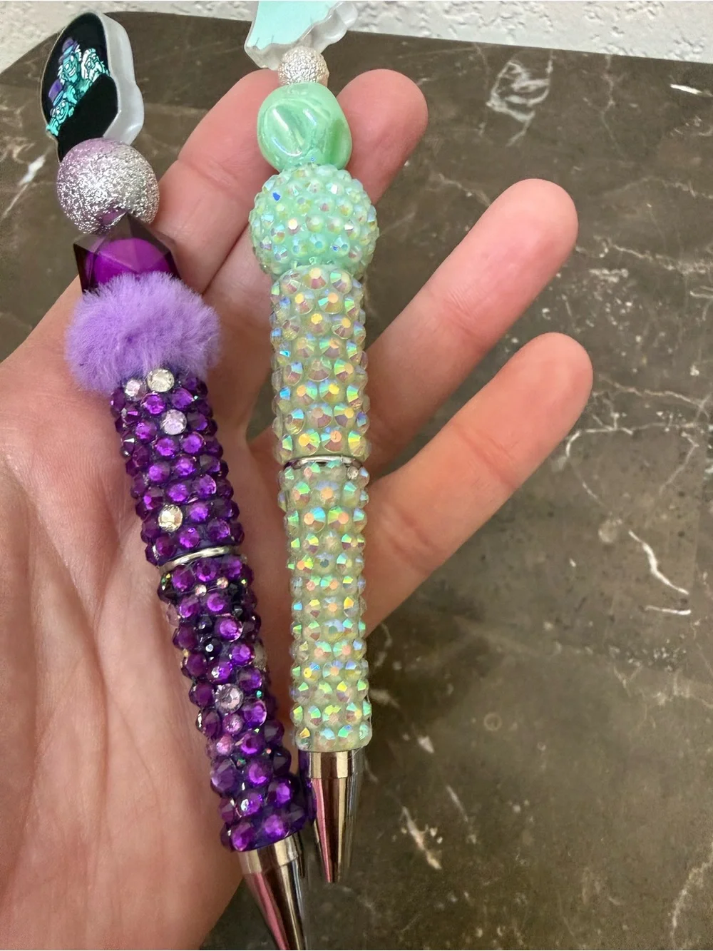 Haunted Mansion Doom Buggy and Glow Ghost Rhinestone Beaded Pen Set Handmade